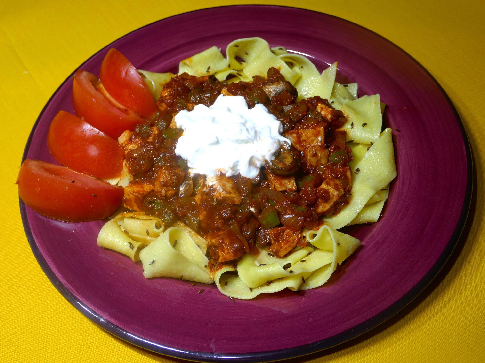 Chicken Hungarian Goulash with Caraway Pappardelle. (Linda Gassenheimer/Linda Gassenheimer/TNS)
